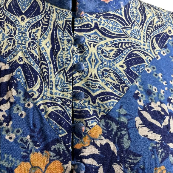 Free People XS Blue Floral Fields Hi Low Oversize Tunic Partial Button - Picture 4 of 9